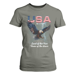 Bold Patriotic American Eagle T Shirt For Women Land of the Free Home of the Brave Est 1776 TS02 Military Green Print Your Wear