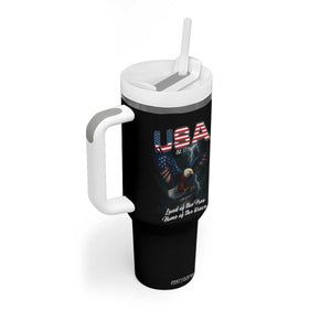 Bold Patriotic American Eagle Tumbler With Handle Land of the Free Home of the Brave Est 1776 TS02 Print Your Wear