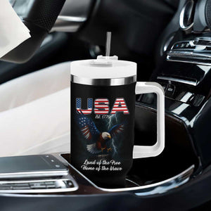 Bold Patriotic American Eagle Tumbler With Handle Land of the Free Home of the Brave Est 1776 TS02 Print Your Wear