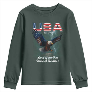 Bold Patriotic American Eagle Youth Sweatshirt Land of the Free Home of the Brave Est 1776 TS02 Dark Forest Green Print Your Wear