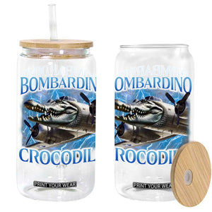 Bombardino Crocodilo Glass Can Internet Memes Italian Brainrot TS10 Black Print Your Wear