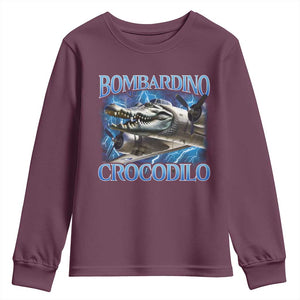 Bombardino Crocodilo Youth Sweatshirt Internet Memes Italian Brainrot TS10 Maroon Print Your Wear