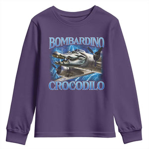 Bombardino Crocodilo Youth Sweatshirt Internet Memes Italian Brainrot TS10 Purple Print Your Wear