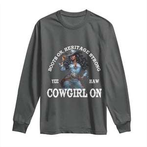 Boots On Heritage Strong Cowgirl On Long Sleeve Shirt African American Black Cowgirl TS11 Dark Heather Print Your Wear