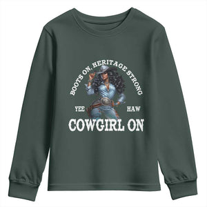 Boots On Heritage Strong Cowgirl On Youth Sweatshirt African American Black Cowgirl TS11 Dark Forest Green Print Your Wear