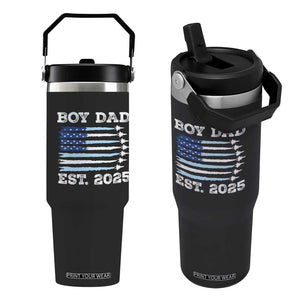 Boy Dad Est 2025 Flip Straw Tumbler Newborn Daddy Father Baby Boy Son USA Flag Fighter Jets TS10 One Size: 30 oz Black Print Your Wear