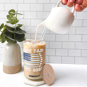 Boy Dad Est 2025 Glass Can Newborn Daddy Father Baby Boy Son USA Flag Fighter Jets TS10 Print Your Wear