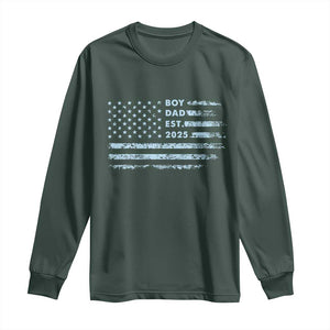Boy Dad Est 2025 Long Sleeve Shirt American Flag First Fathers Day TS10 Dark Forest Green Print Your Wear