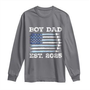 Boy Dad Est 2025 Long Sleeve Shirt Daddy Of Newborn Baby Boy First Fathers Day USA Flag Fighter Jets TS10 Charcoal Print Your Wear