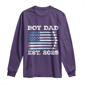 Boy Dad Est 2025 Long Sleeve Shirt Daddy Of Newborn Baby Boy First Fathers Day USA Flag Fighter Jets TS10 Purple Print Your Wear