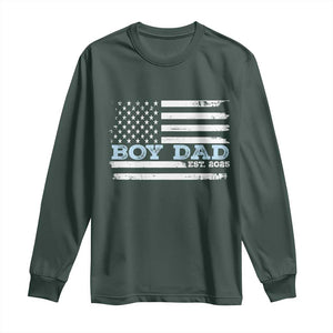 Boy Dad Est 2025 Long Sleeve Shirt Daddy Of Newborn Baby Boy First Fathers Day USA Flag TS10 Dark Forest Green Print Your Wear