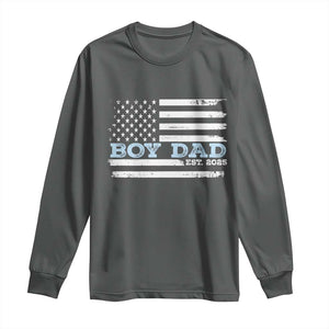Boy Dad Est 2025 Long Sleeve Shirt Daddy Of Newborn Baby Boy First Fathers Day USA Flag TS10 Dark Heather Print Your Wear