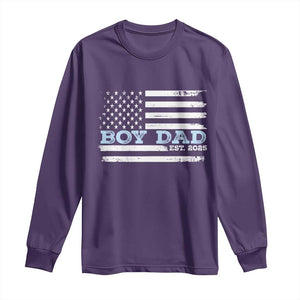 Boy Dad Est 2025 Long Sleeve Shirt Daddy Of Newborn Baby Boy First Fathers Day USA Flag TS10 Purple Print Your Wear
