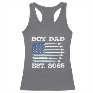 Boy Dad Est 2025 Racerback Tank Top Newborn Daddy Father Baby Boy Son USA Flag Fighter Jets TS10 Charcoal Print Your Wear