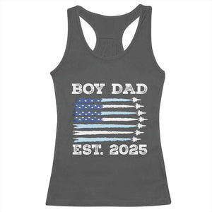 Boy Dad Est 2025 Racerback Tank Top Newborn Daddy Father Baby Boy Son USA Flag Fighter Jets TS10 Dark Heather Print Your Wear