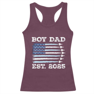 Boy Dad Est 2025 Racerback Tank Top Newborn Daddy Father Baby Boy Son USA Flag Fighter Jets TS10 Maroon Print Your Wear