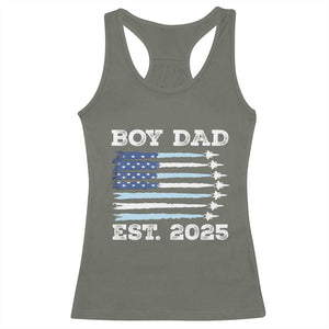 Boy Dad Est 2025 Racerback Tank Top Newborn Daddy Father Baby Boy Son USA Flag Fighter Jets TS10 Military Green Print Your Wear