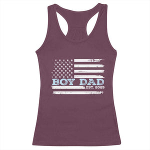 Boy Dad Est 2025 Racerback Tank Top Newborn Daddy Father Baby Boy Son USA Flag TS10 Maroon Print Your Wear