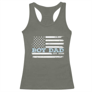 Boy Dad Est 2025 Racerback Tank Top Newborn Daddy Father Baby Boy Son USA Flag TS10 Military Green Print Your Wear