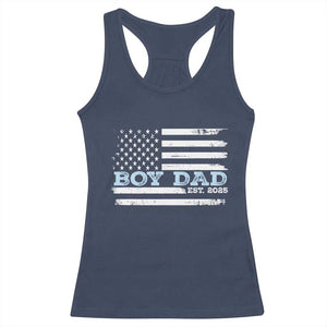 Boy Dad Est 2025 Racerback Tank Top Newborn Daddy Father Baby Boy Son USA Flag TS10 Navy Print Your Wear