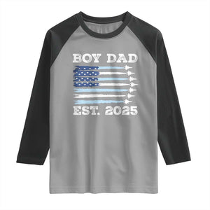 Boy Dad Est 2025 Raglan Shirt Daddy Of Newborn Baby Boy First Fathers Day USA Flag Fighter Jets TS10 Sport Gray Black Print Your Wear