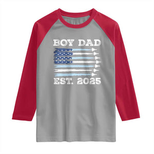 Boy Dad Est 2025 Raglan Shirt Daddy Of Newborn Baby Boy First Fathers Day USA Flag Fighter Jets TS10 Sport Gray Red Print Your Wear