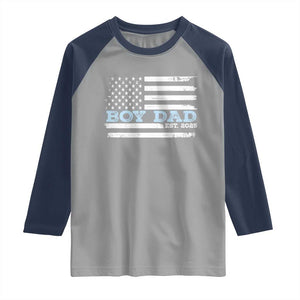 Boy Dad Est 2025 Raglan Shirt Daddy Of Newborn Baby Boy First Fathers Day USA Flag TS10 Sport Gray Navy Print Your Wear