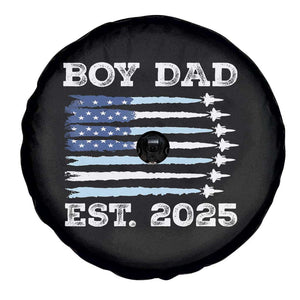 Boy Dad Est 2025 Spare Tire Cover Daddy Of Newborn Baby Boy First Fathers Day USA Flag Fighter Jets TS10 Print Your Wear