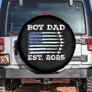 Boy Dad Est 2025 Spare Tire Cover Daddy Of Newborn Baby Boy First Fathers Day USA Flag Fighter Jets TS10 No hole Black Print Your Wear