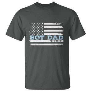 Boy Dad Est 2025 T Shirt Daddy Of Newborn Baby Boy First Fathers Day USA Flag TS10 Dark Heather Print Your Wear