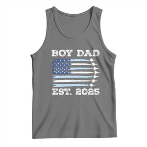 Boy Dad Est 2025 Tank Top Daddy Of Newborn Baby Boy First Fathers Day USA Flag Fighter Jets TS10 Black Heather Print Your Wear