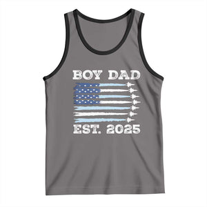 Boy Dad Est 2025 Tank Top Daddy Of Newborn Baby Boy First Fathers Day USA Flag Fighter Jets TS10 Deep Heather Black Print Your Wear