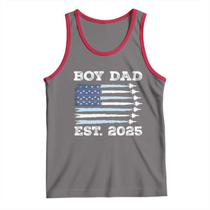 Boy Dad Est 2025 Tank Top Daddy Of Newborn Baby Boy First Fathers Day USA Flag Fighter Jets TS10 Deep Heather Red Print Your Wear