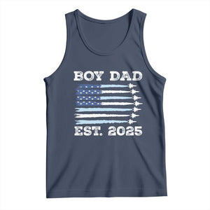 Boy Dad Est 2025 Tank Top Daddy Of Newborn Baby Boy First Fathers Day USA Flag Fighter Jets TS10 Navy Print Your Wear