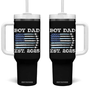 Boy Dad Est 2025 Tumbler With Handle Newborn Daddy Father Baby Boy Son USA Flag Fighter Jets TS10 One Size: 40 oz Black Print Your Wear
