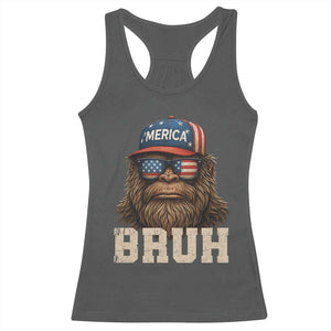 Bruh Bigfoot Merica Racerback Tank Top American Flag Patriotic 4th Of July TS10 Dark Heather Print Your Wear