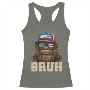 Bruh Bigfoot Merica Racerback Tank Top American Flag Patriotic 4th Of July TS10 Military Green Print Your Wear