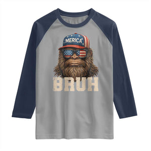 Bruh Bigfoot Merica Raglan Shirt American Flag Patriotic 4th Of July TS10 Sport Gray Navy Print Your Wear