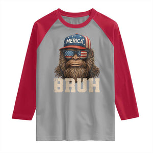 Bruh Bigfoot Merica Raglan Shirt American Flag Patriotic 4th Of July TS10 Sport Gray Red Print Your Wear