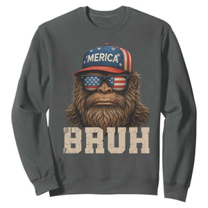 Bruh Bigfoot Merica Sweatshirt American Flag Patriotic 4th Of July TS10 Dark Heather Print Your Wear