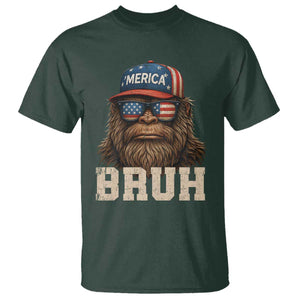 Bruh Bigfoot Merica T Shirt American Flag Patriotic 4th Of July TS10 Dark Forest Green Print Your Wear