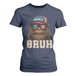 Bruh Bigfoot Merica T Shirt For Women American Flag Patriotic 4th Of July TS10 Navy Print Your Wear