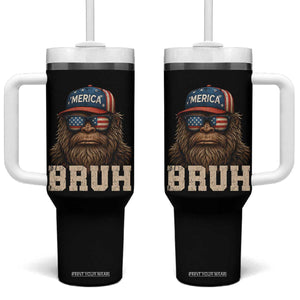 Bruh Bigfoot Merica Tumbler With Handle American Flag Patriotic 4th Of July TS10 One Size: 40 oz Black Print Your Wear