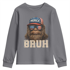 Bruh Bigfoot Merica Youth Sweatshirt American Flag Patriotic 4th Of July TS10 Charcoal Print Your Wear