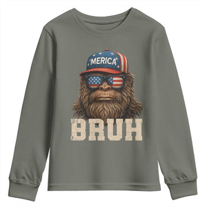 Bruh Bigfoot Merica Youth Sweatshirt American Flag Patriotic 4th Of July TS10 Military Green Print Your Wear
