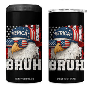 Bruh 'Merica Bald Eagle 4th of July 4 in 1 Can Cooler Tumbler Patriotic USA Flag TS10 One Size: 16 oz Black Print Your Wear