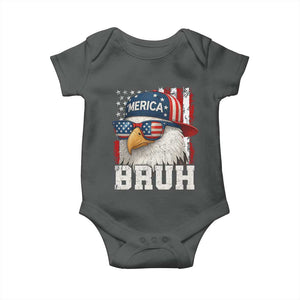 Bruh 'Merica Bald Eagle 4th of July Baby Onesie Patriotic USA Flag TS10 Dark Heather Print Your Wear