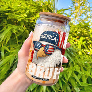 Bruh 'Merica Bald Eagle 4th of July Glass Can Patriotic USA Flag TS10 Print Your Wear
