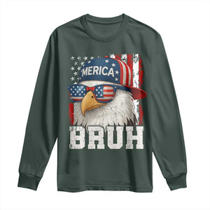 Bruh 'Merica Bald Eagle 4th of July Long Sleeve Shirt Patriotic USA Flag TS10 Dark Forest Green Print Your Wear