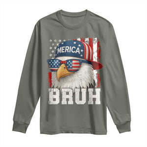 Bruh 'Merica Bald Eagle 4th of July Long Sleeve Shirt Patriotic USA Flag TS10 Military Green Print Your Wear